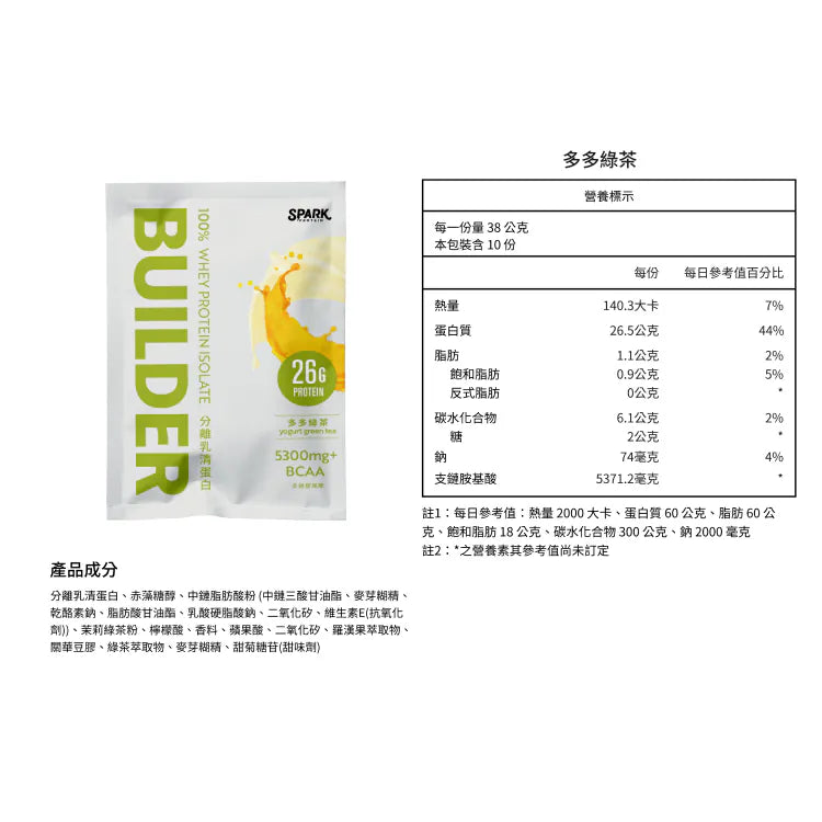 Spark | Builder 分離乳清(38g/包) - 多多綠茶